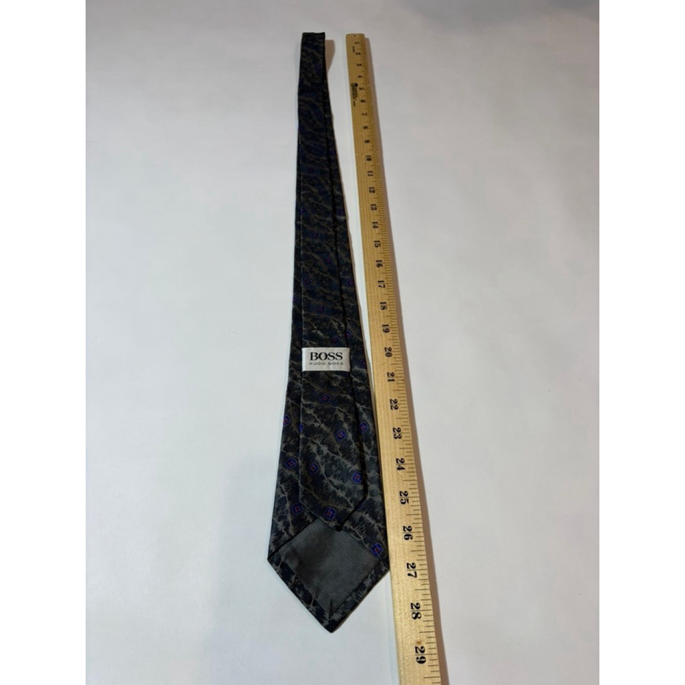Hugo Boss Silk Tie Gray Blue Abstract Geometric Italy Luxury Necktie - Picture 4 of 5